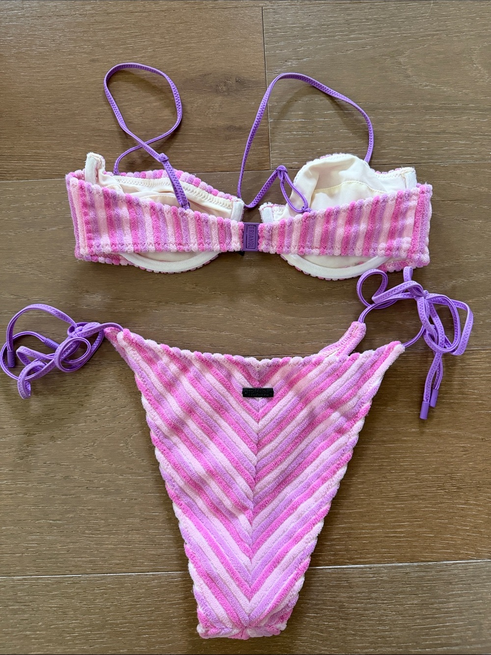 Triangl Swimwear Pink Mala Lotus Terry Bikini Set | Top small bottom medium - Picture 3 of 5